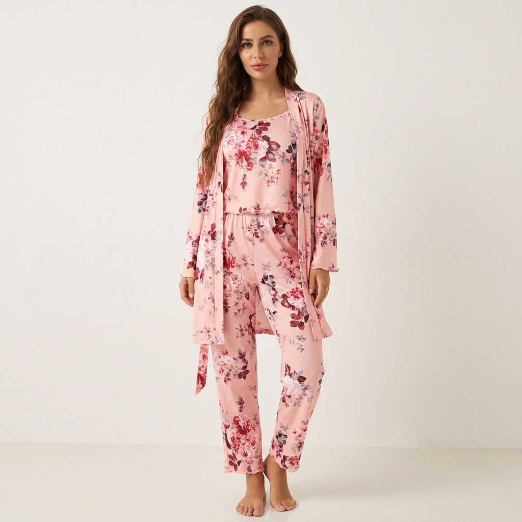 [Copy]Ruffled Satin Long Sleeve Pajama Set