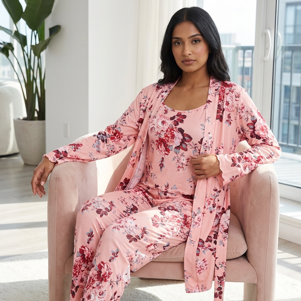[Copy]Ruffled Satin Long Sleeve Pajama Set