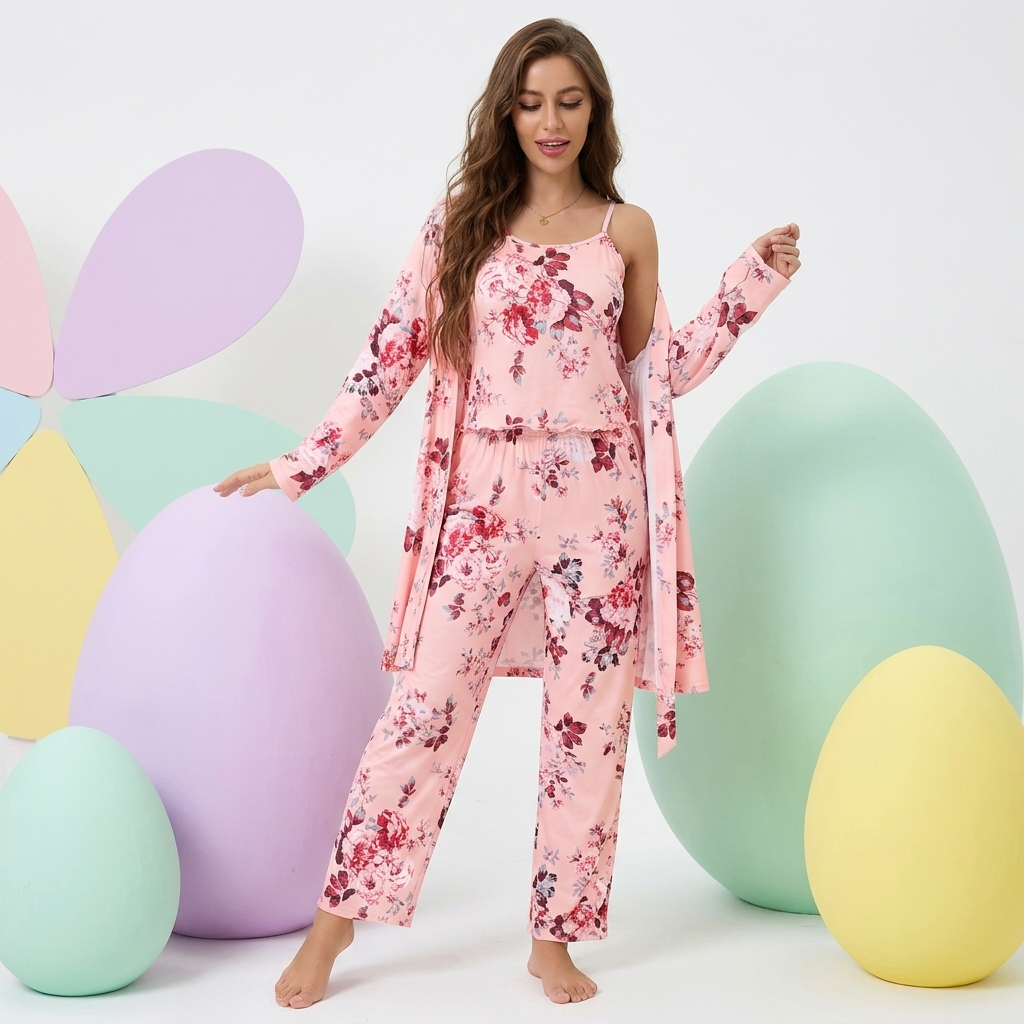 [Copy]Ruffled Satin Long Sleeve Pajama Set