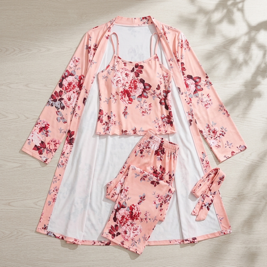 [Copy]Ruffled Satin Long Sleeve Pajama Set