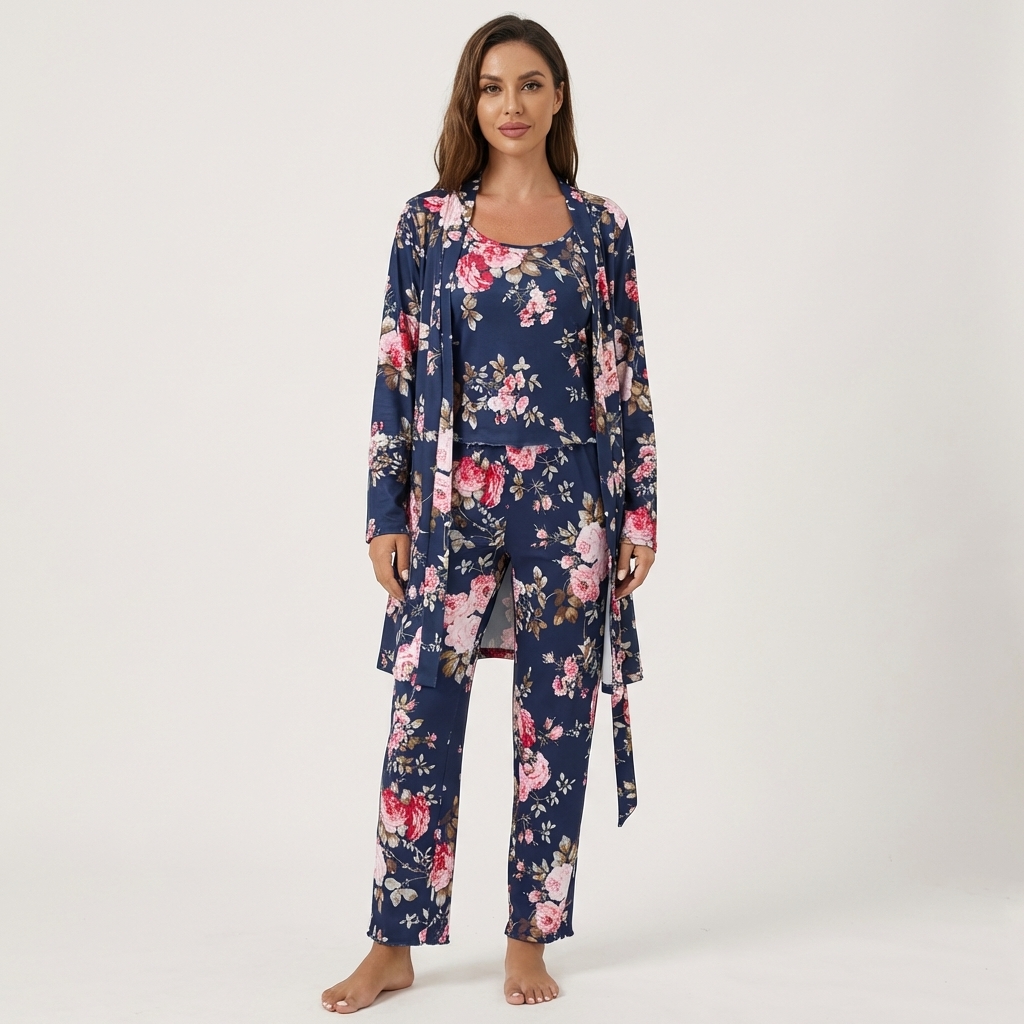 [Copy]Ruffled Satin Long Sleeve Pajama Set