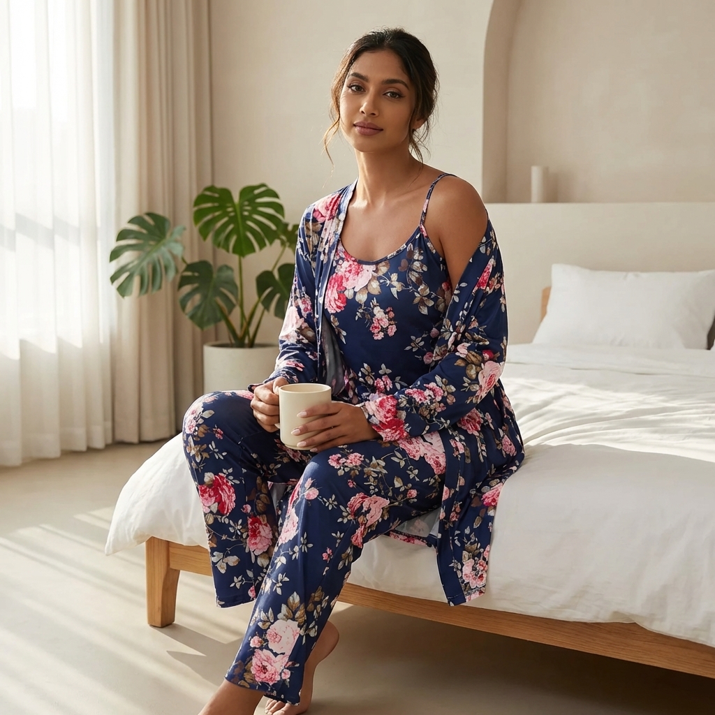 [Copy]Ruffled Satin Long Sleeve Pajama Set