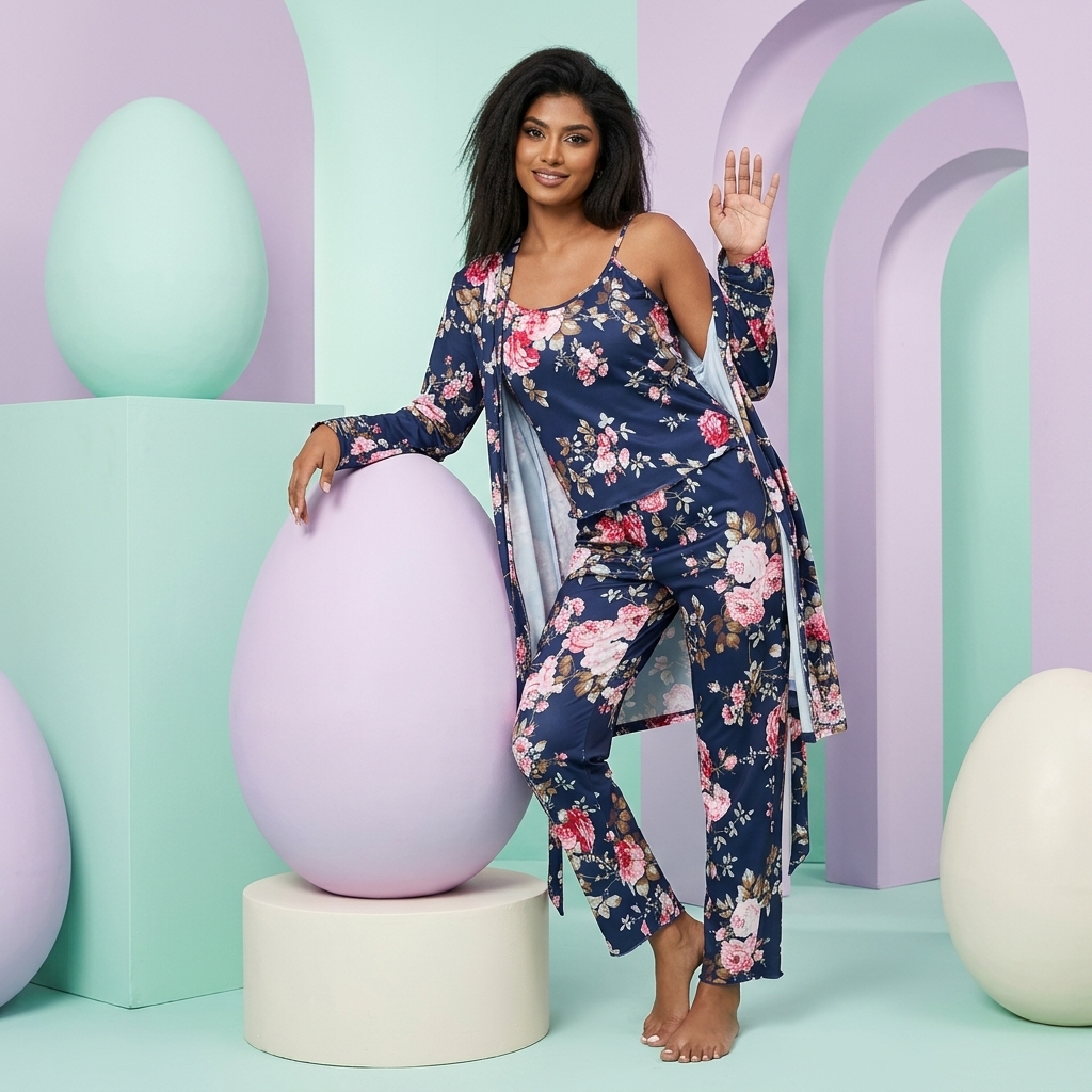 [Copy]Ruffled Satin Long Sleeve Pajama Set