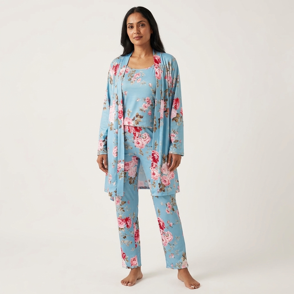 [Copy]Ruffled Satin Long Sleeve Pajama Set