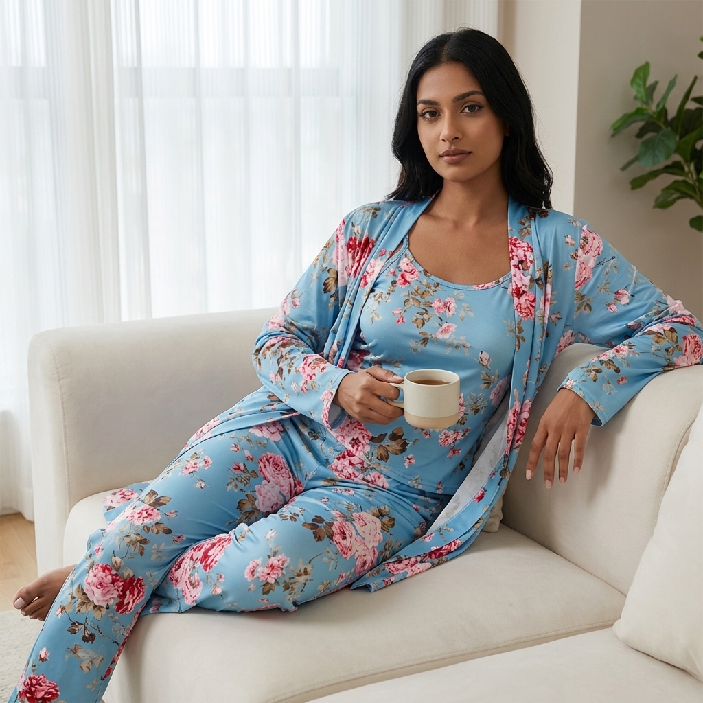 [Copy]Ruffled Satin Long Sleeve Pajama Set