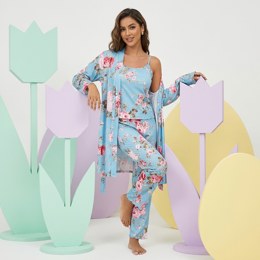 [Copy]Ruffled Satin Long Sleeve Pajama Set