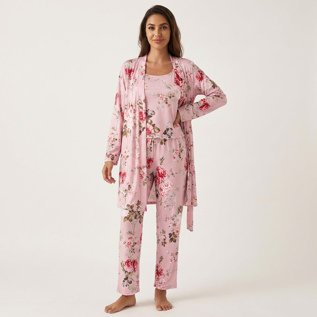 [Copy]Ruffled Satin Long Sleeve Pajama Set