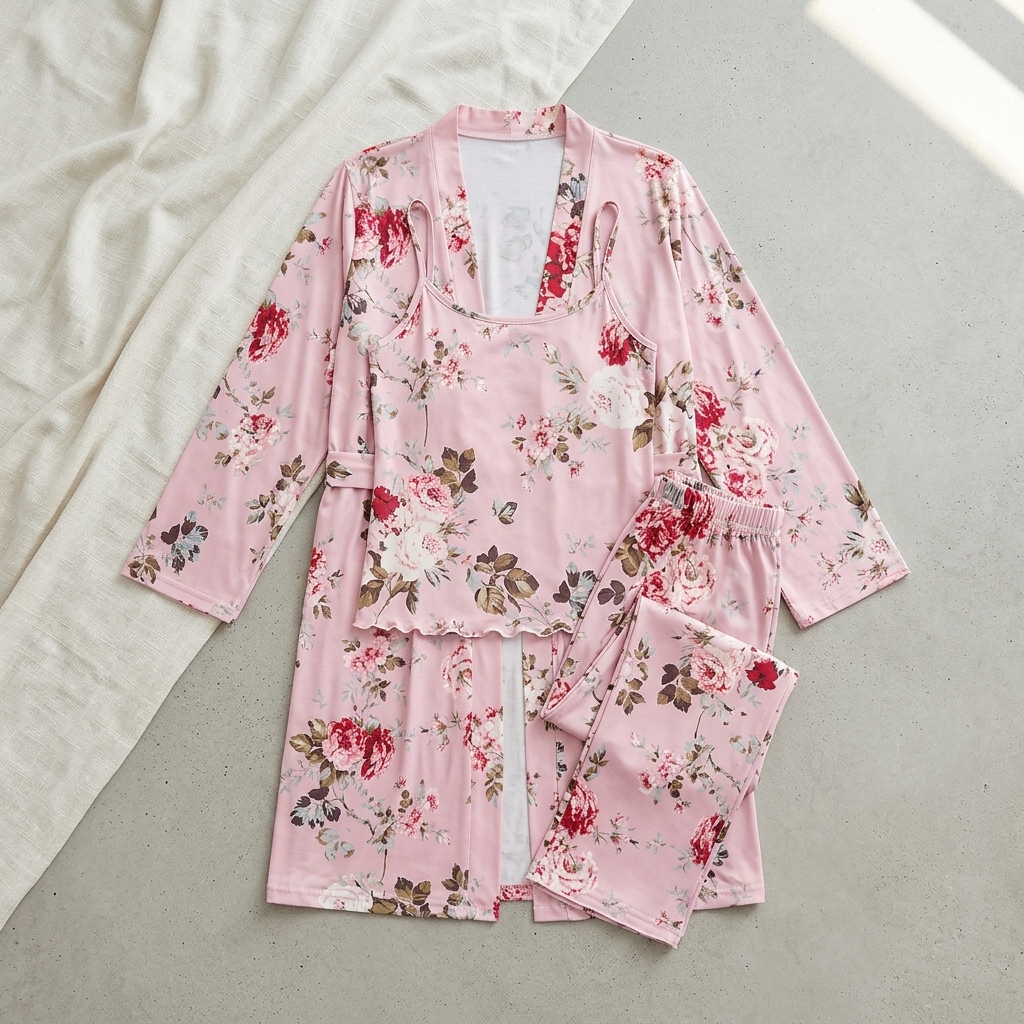 [Copy]Ruffled Satin Long Sleeve Pajama Set