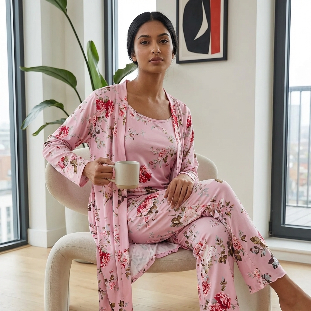 [Copy]Ruffled Satin Long Sleeve Pajama Set