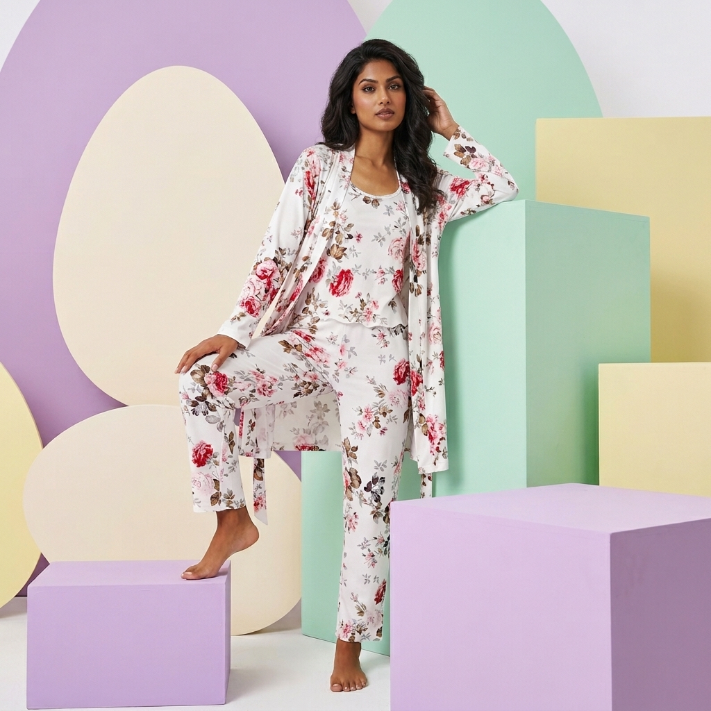 [Copy]Ruffled Satin Long Sleeve Pajama Set