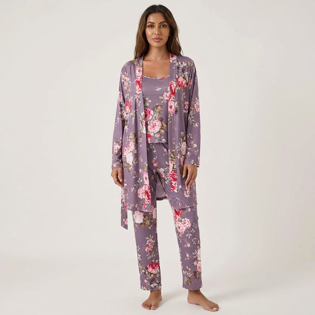 [Copy]Ruffled Satin Long Sleeve Pajama Set