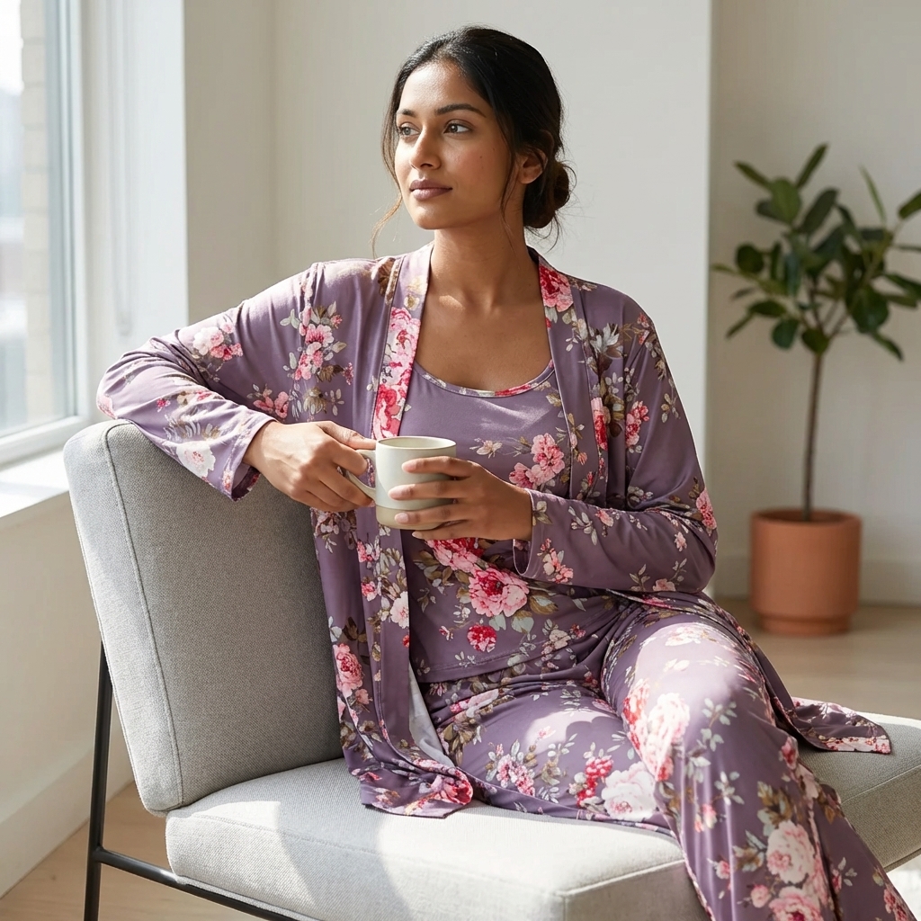 [Copy]Ruffled Satin Long Sleeve Pajama Set