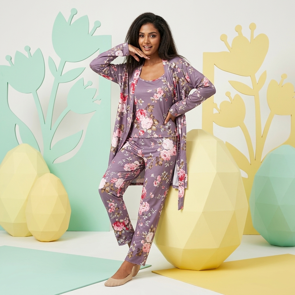 [Copy]Ruffled Satin Long Sleeve Pajama Set