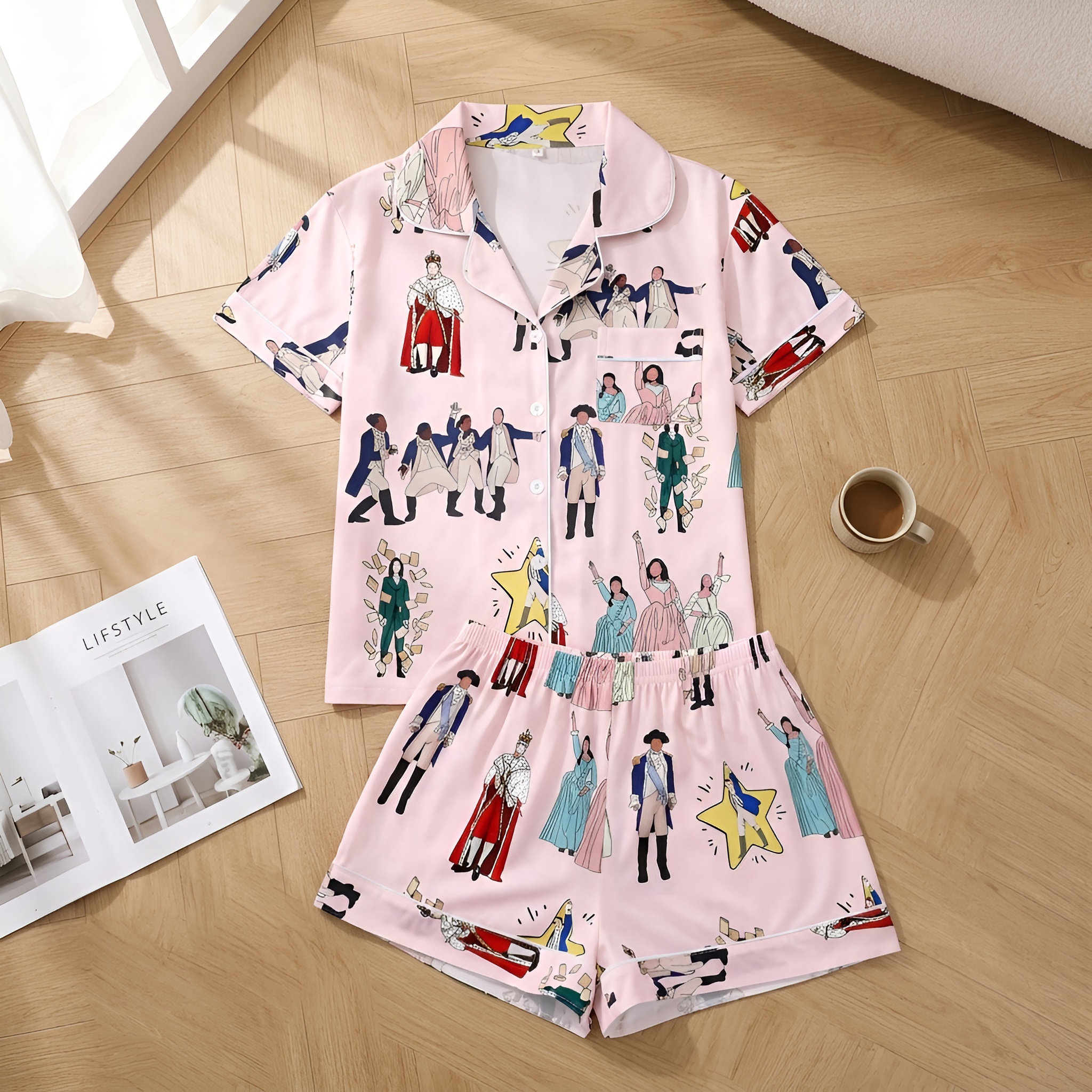 Two Piece Hamilton Musical Themed Pajama Set For Women