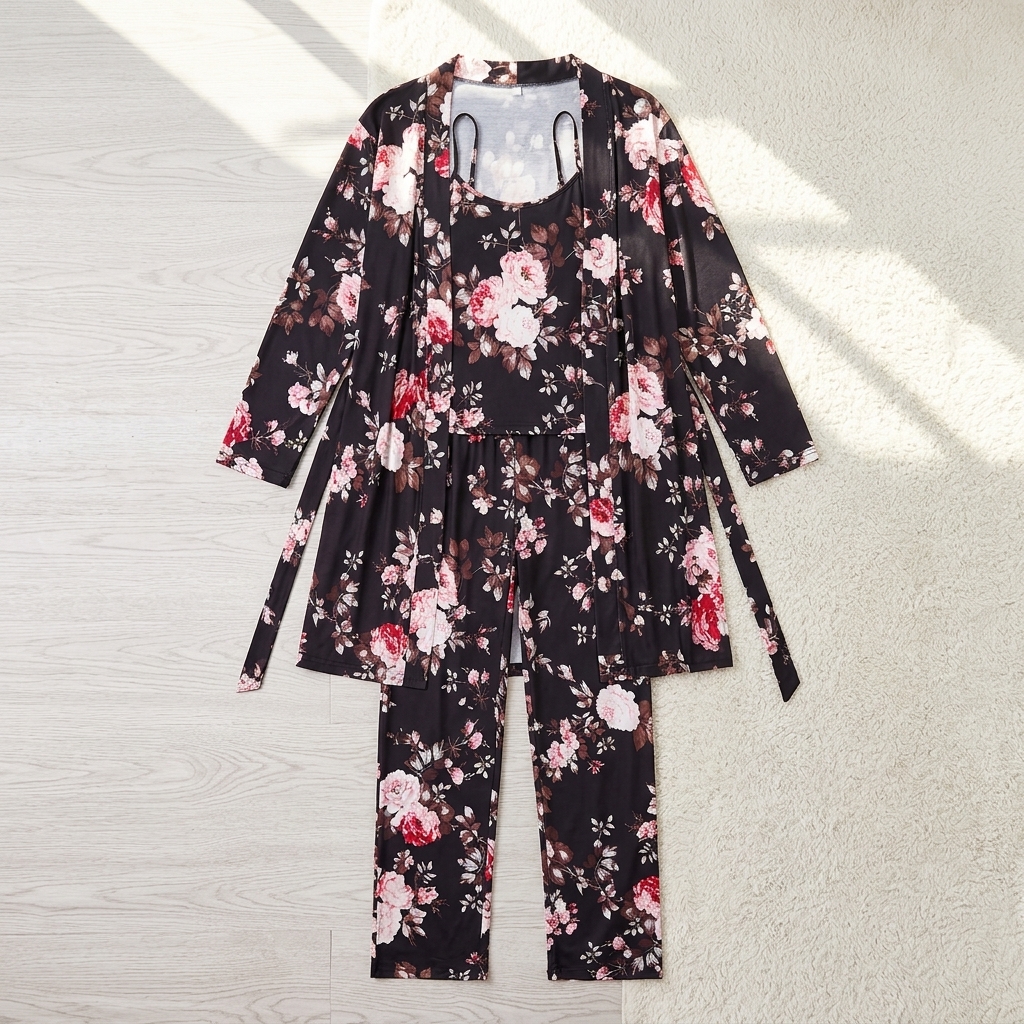 [Copy]Ruffled Satin Long Sleeve Pajama Set