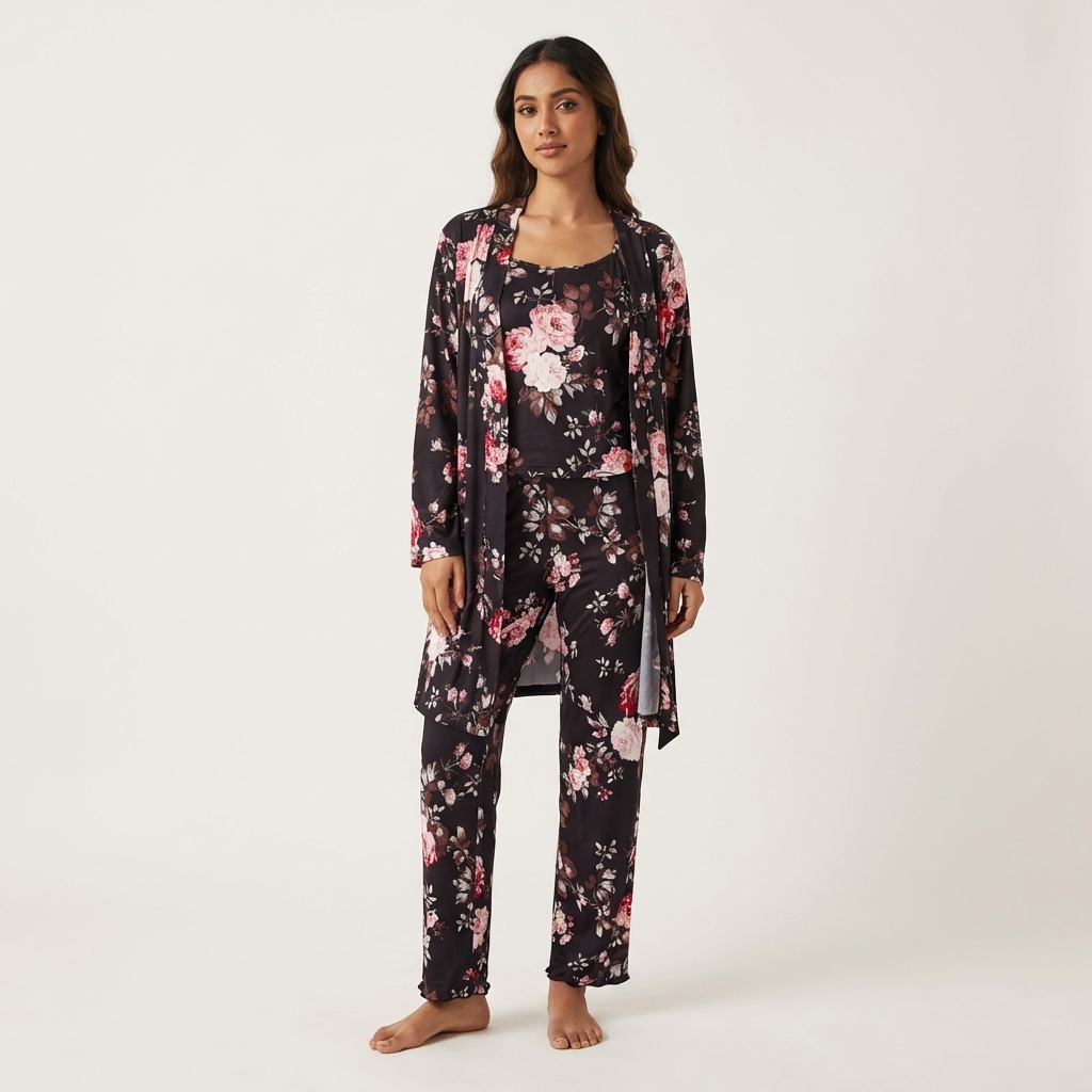 [Copy]Ruffled Satin Long Sleeve Pajama Set