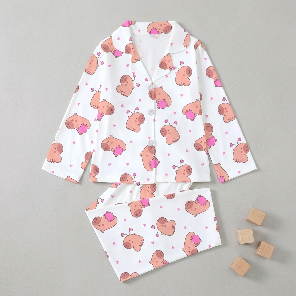 Two Piece Cartoon K Pop Printed Pajama Set For Kids