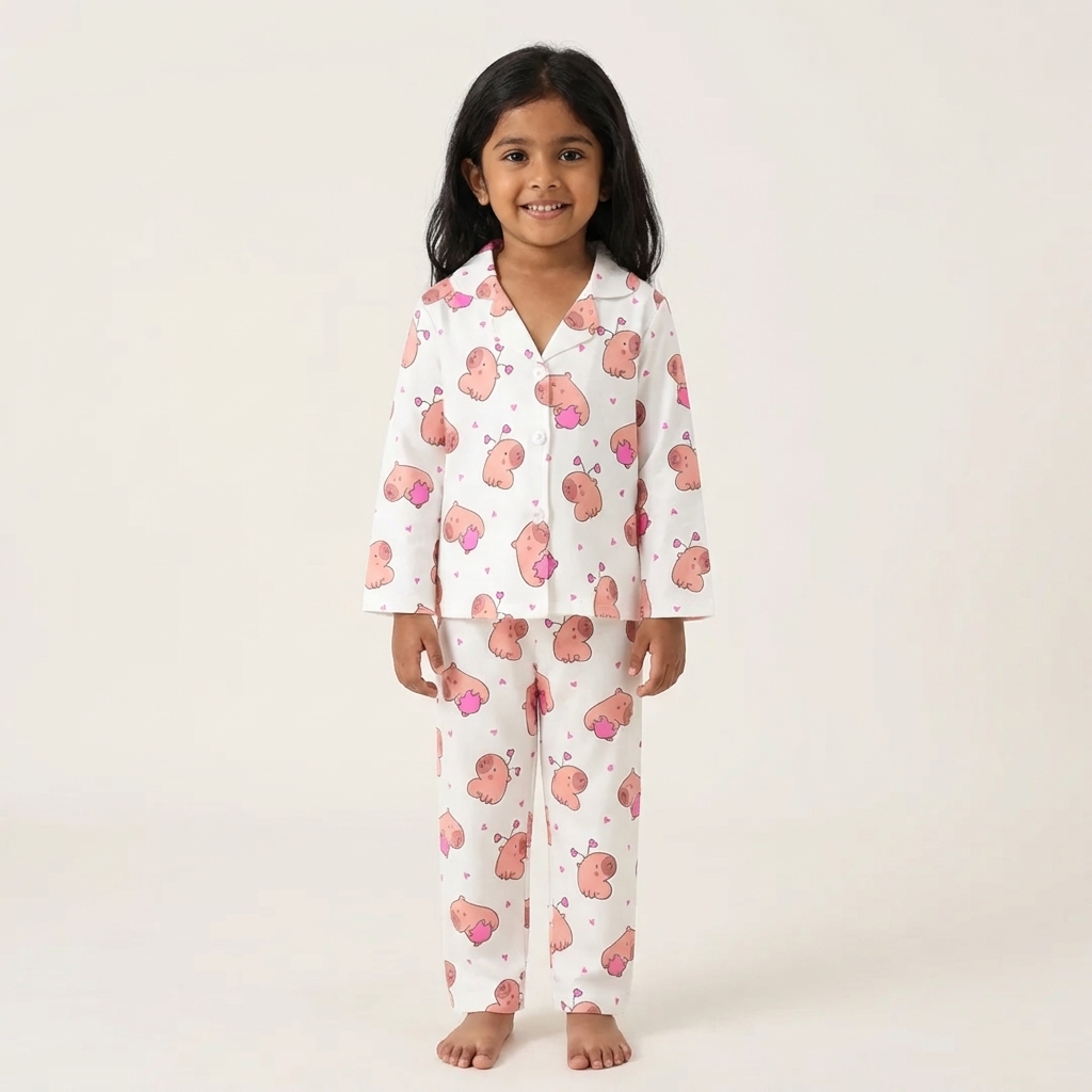 Two Piece Cartoon K Pop Printed Pajama Set For Kids