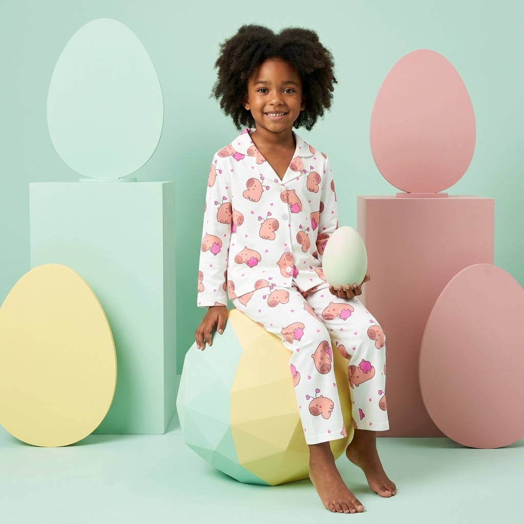 Two Piece Cartoon K Pop Printed Pajama Set For Kids