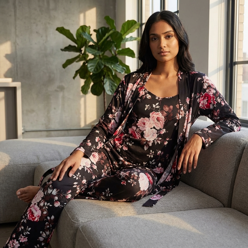 [Copy]Ruffled Satin Long Sleeve Pajama Set