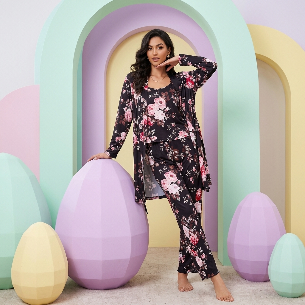 [Copy]Ruffled Satin Long Sleeve Pajama Set