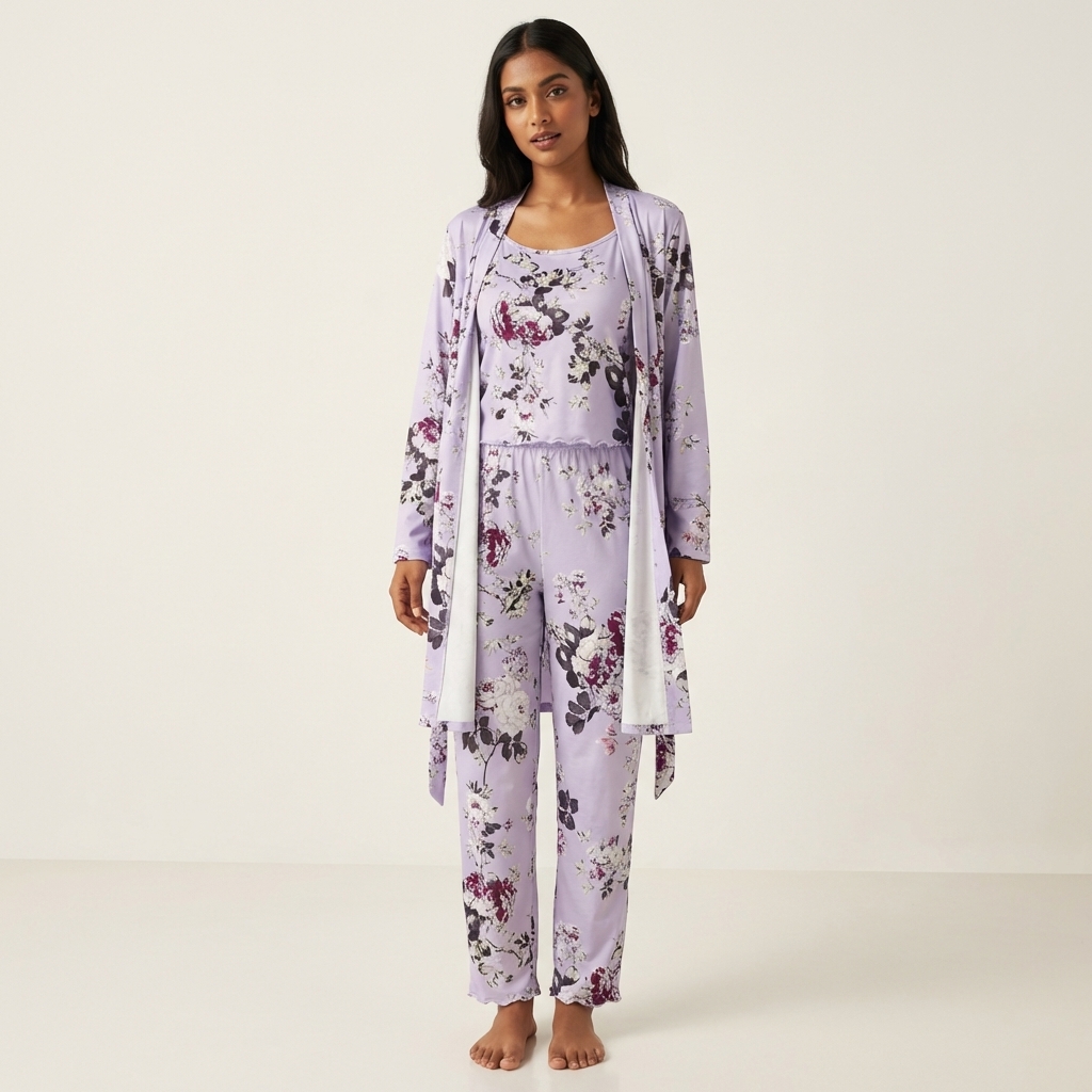 [Copy]Ruffled Satin Long Sleeve Pajama Set