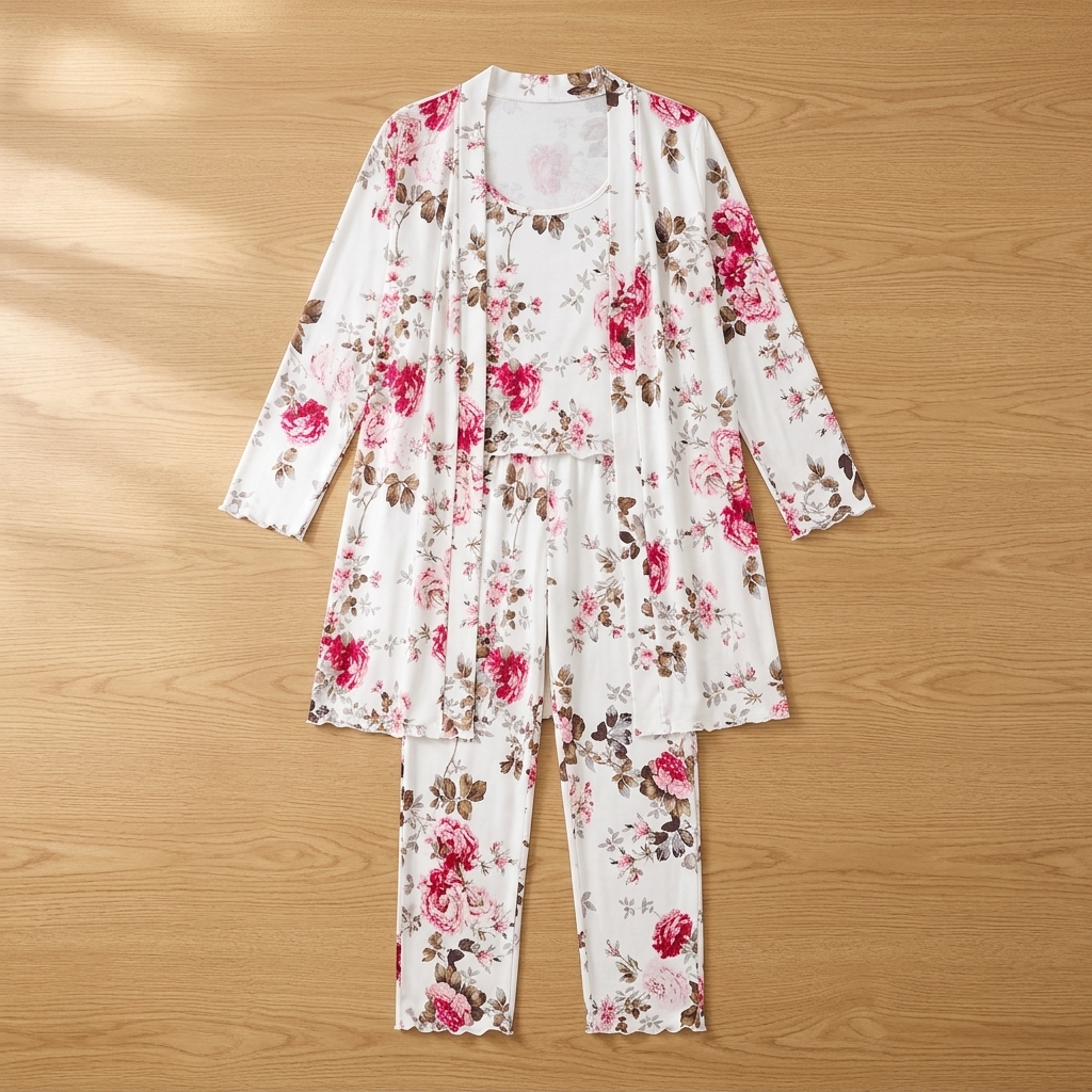 [Copy]Ruffled Satin Long Sleeve Pajama Set