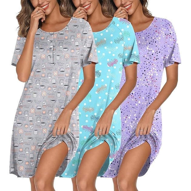 Pack Of 3 Women Short Sleeve Nightgown