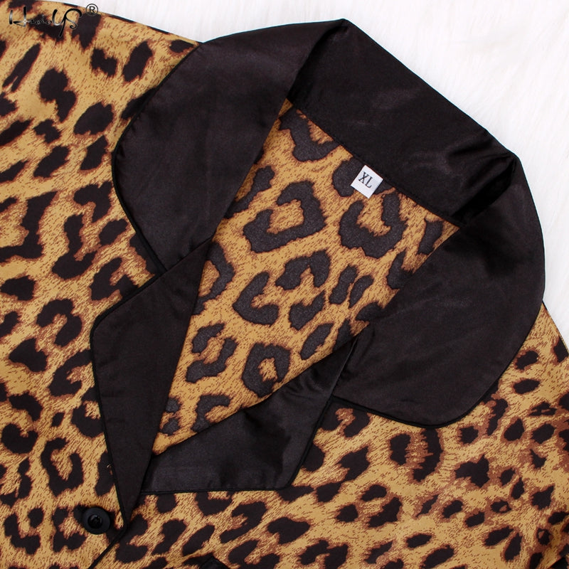 Casual Leopard Print Long Pajama Set-Original Pajamas