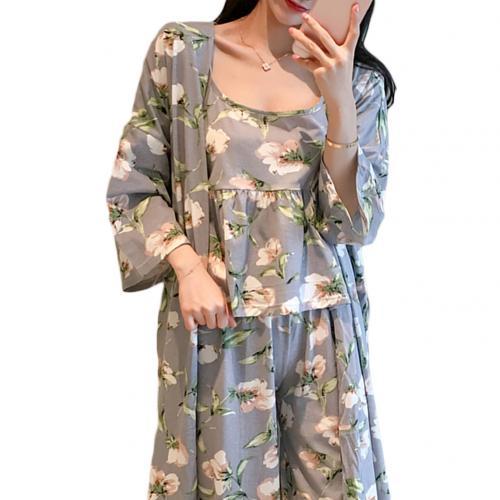 3 Piece Women Floral Cardigan Pajama Set Home Wear-Original Pajamas