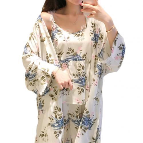 3 Piece Women Floral Cardigan Pajama Set Home Wear-Original Pajamas
