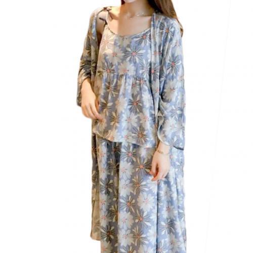 3 Piece Women Floral Cardigan Pajama Set Home Wear-Original Pajamas
