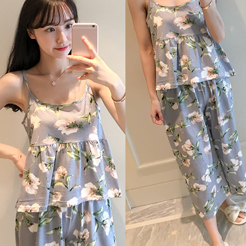 3 Piece Women Floral Cardigan Pajama Set Home Wear-Original Pajamas