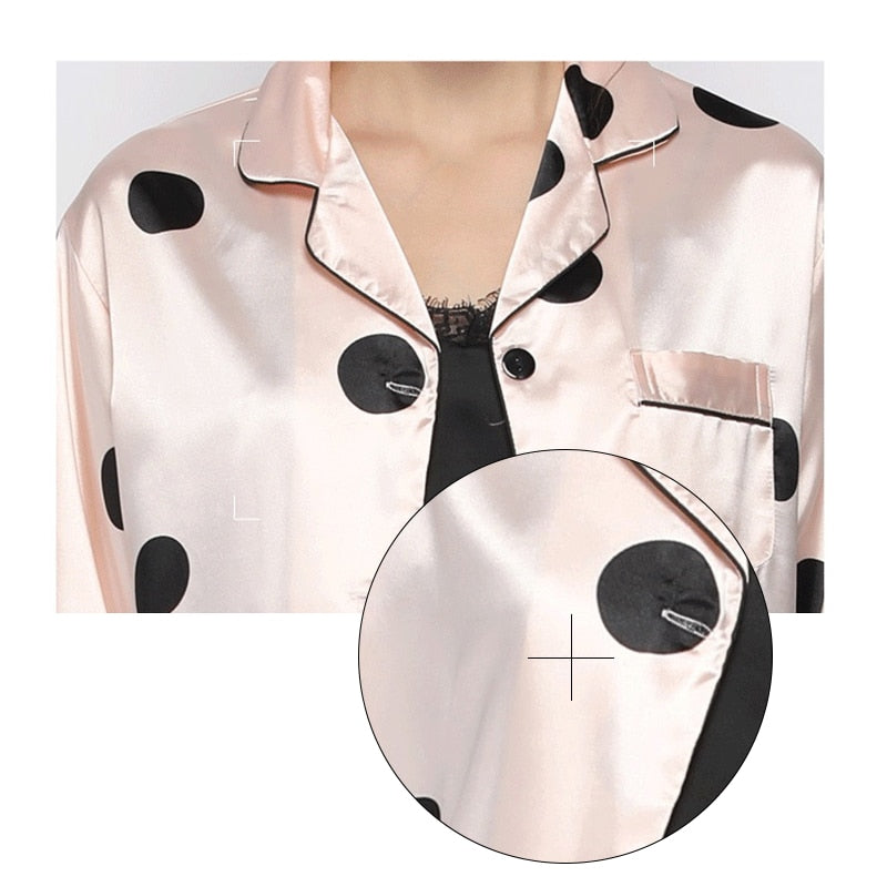 Polka Dot Female Pajamas Nightwear Pink Long Sleeve 3 Pieces-Original Pajamas
