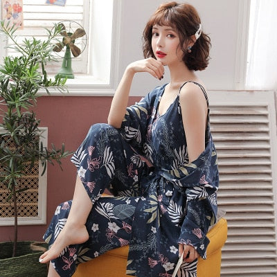 3 Pieces Floral Multicolored Women Pajamas Sets Comfy Cotton-Original Pajamas