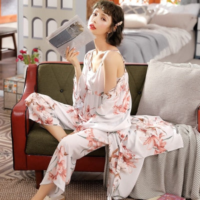 3 Pieces Floral Multicolored Women Pajamas Sets Comfy Cotton-Original Pajamas