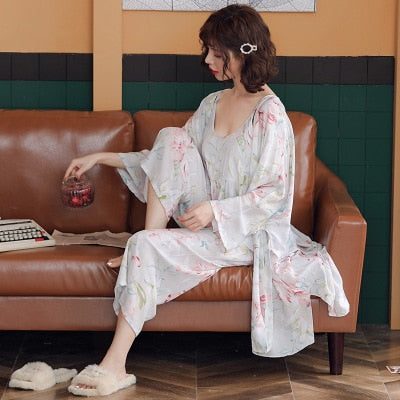 3 Pieces Floral Multicolored Women Pajamas Sets Comfy Cotton-Original Pajamas