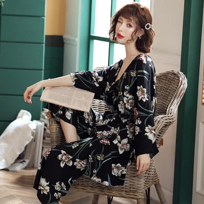 3 Pieces Floral Multicolored Women Pajamas Sets Comfy Cotton-Original Pajamas