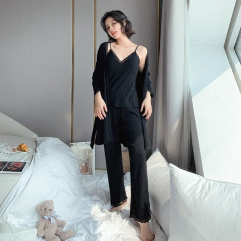 The Lace Robe Original Pajamas 3 Piece Pajama Set Best Sleepwear-Original Pajamas