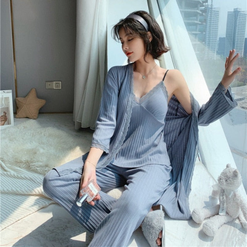 The Lace Robe Original Pajamas 3 Piece Pajama Set Best Sleepwear-Original Pajamas