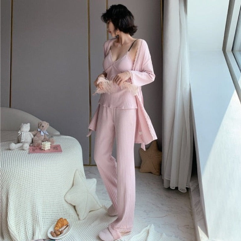 The Lace Robe Original Pajamas 3 Piece Pajama Set Best Sleepwear-Original Pajamas