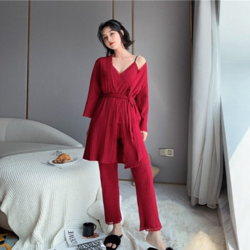The Lace Robe Original Pajamas 3 Piece Pajama Set Best Sleepwear-Original Pajamas