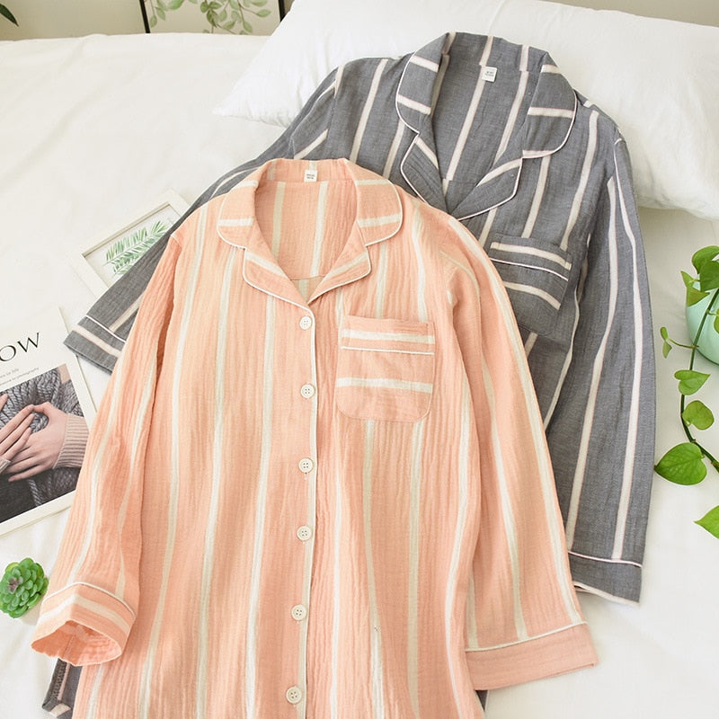 The White Striped Pattern Solid Best Ladies Pajamas-Original Pajamas