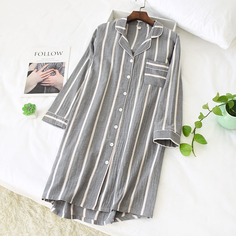 The White Striped Pattern Solid Best Ladies Pajamas-Original Pajamas