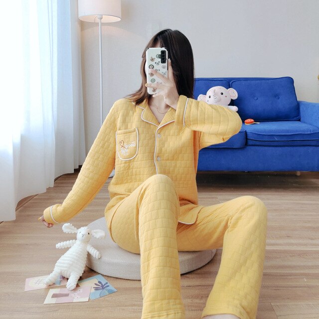 The Solid Embroidery Pajama Set Original Pajamas-Original Pajamas