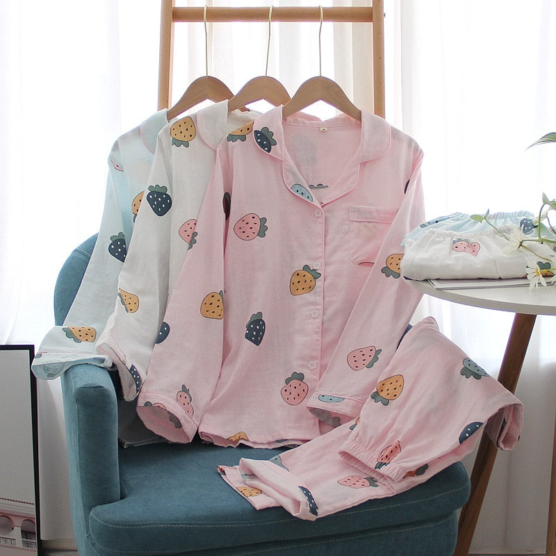 The Cartoon Strawberry Print Pajama Set Original Pajamas-Original Pajamas