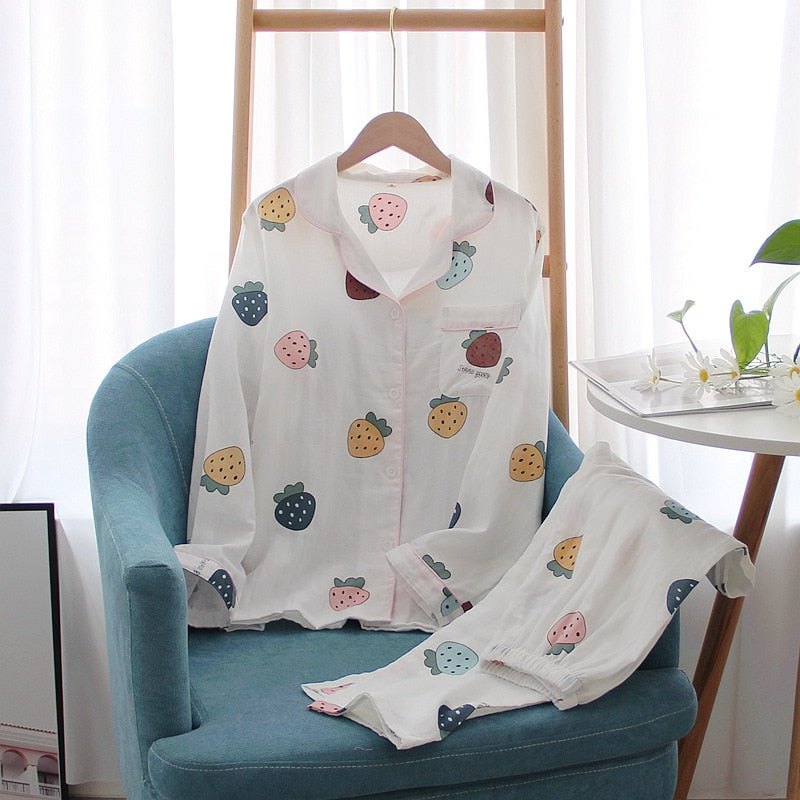 The Cartoon Strawberry Print Pajama Set Original Pajamas-Original Pajamas
