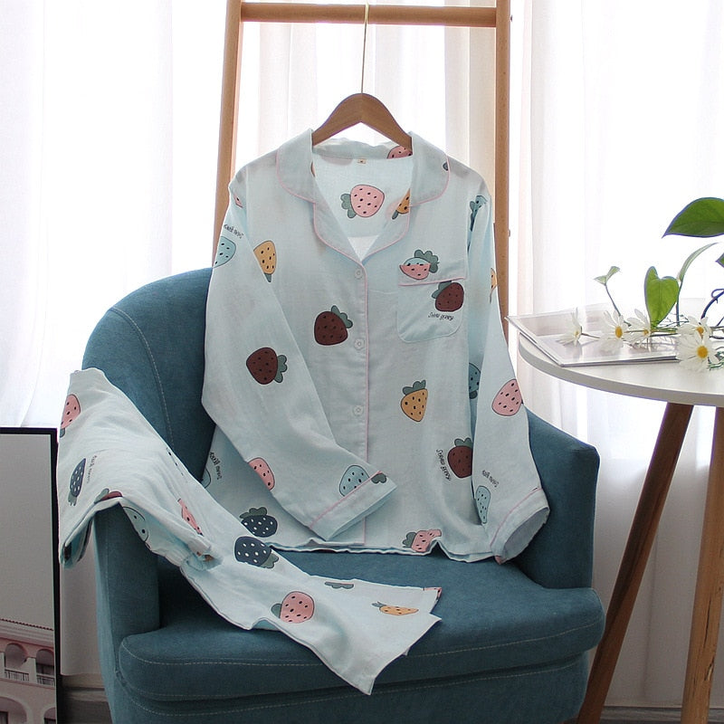 The Cartoon Strawberry Print Pajama Set Original Pajamas-Original Pajamas