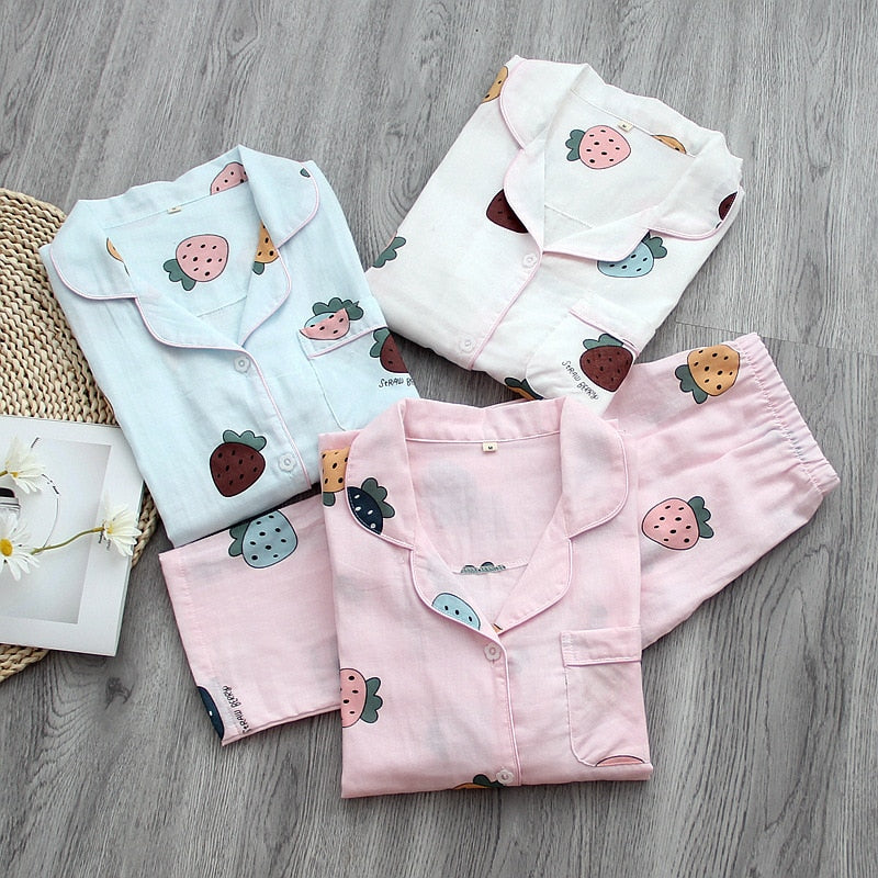 The Cartoon Strawberry Print Pajama Set Original Pajamas-Original Pajamas