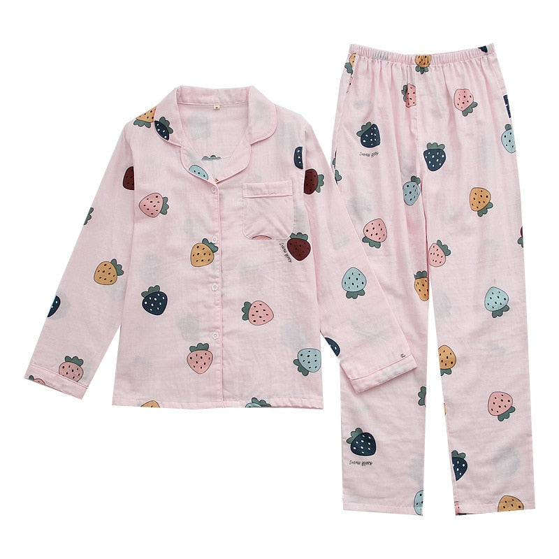 The Cartoon Strawberry Print Pajama Set Original Pajamas-Original Pajamas